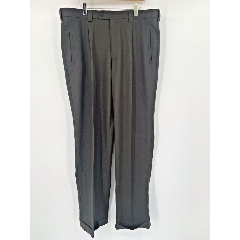 Perry Ellis Portfolio Olive Green‎ Pleated w/Leg Hem Mens Dress Pants Size 38/34 - Picture 5 of 9